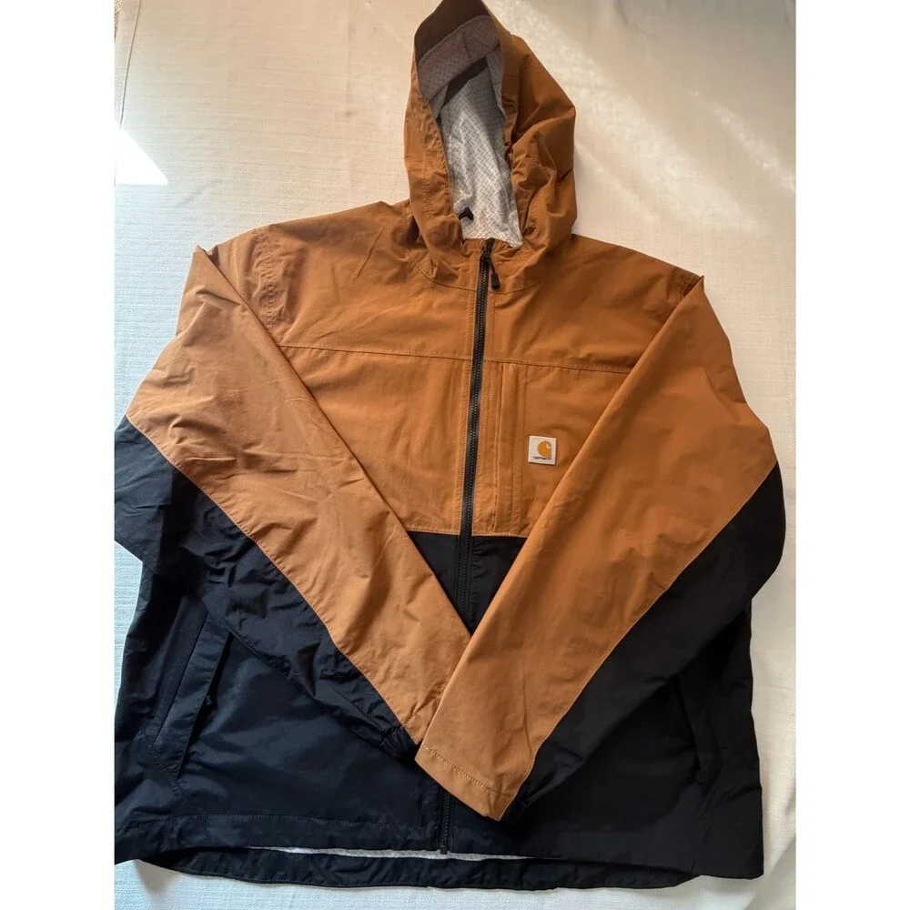 Carhartt Storm Defender Jacket Mens 2XL Relaxed Fit Hooded Rain Brown Black